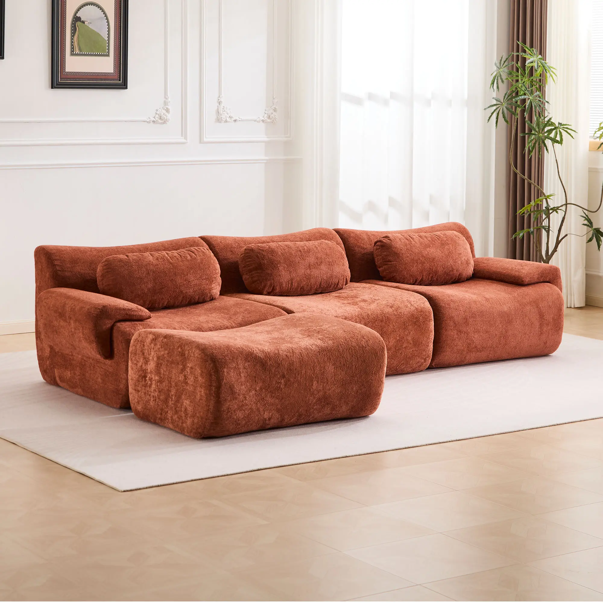 Red Brown - 3 Seater + 1 Ottoman (113.9“)