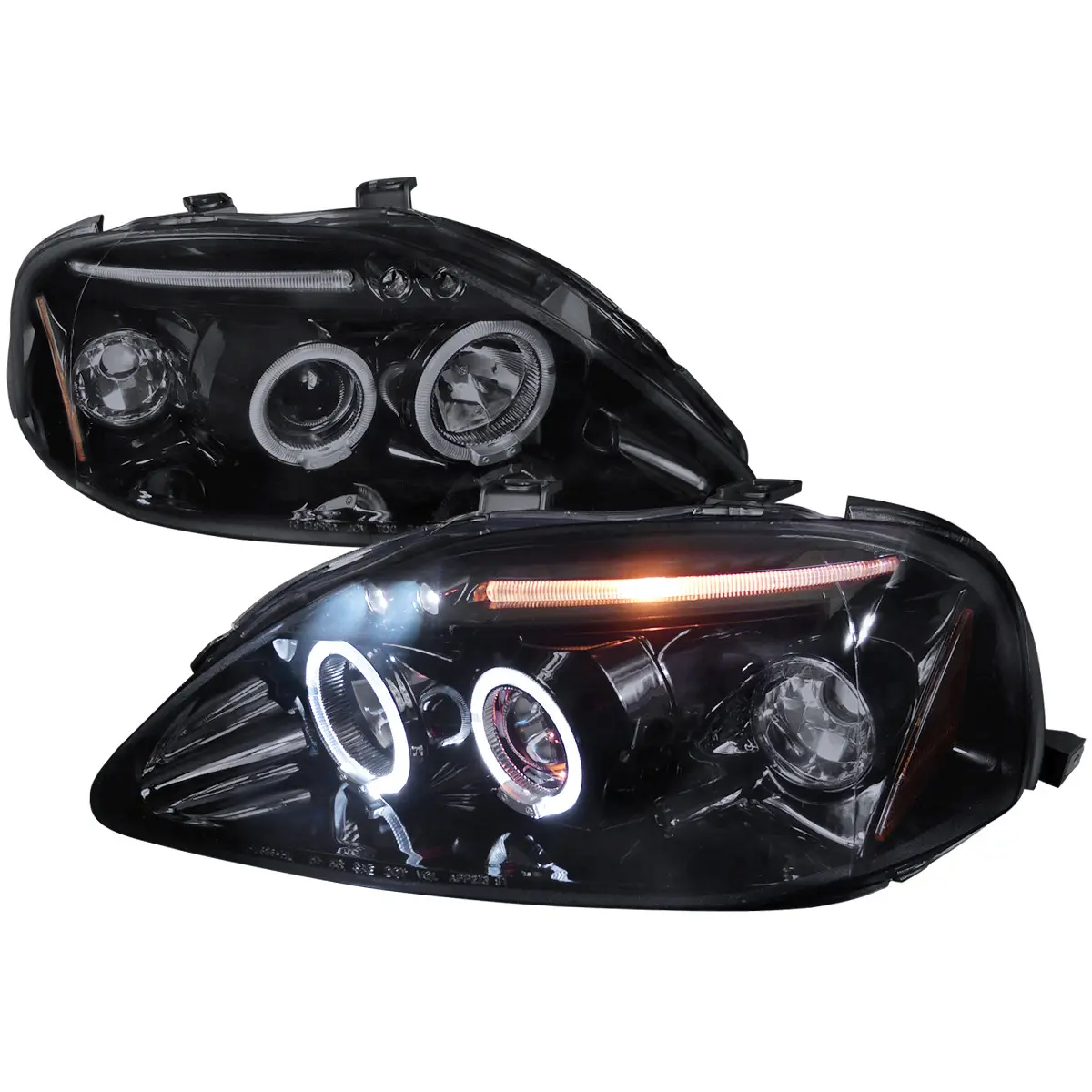 1999-2000 Honda Civic Dual Halo Projector Headlights (Glossy Black Housing/Smoked Lens) 1999-2000 Honda Civic Dual Halo Projector Headlights (Glossy Black Housing/Smoked Lens)