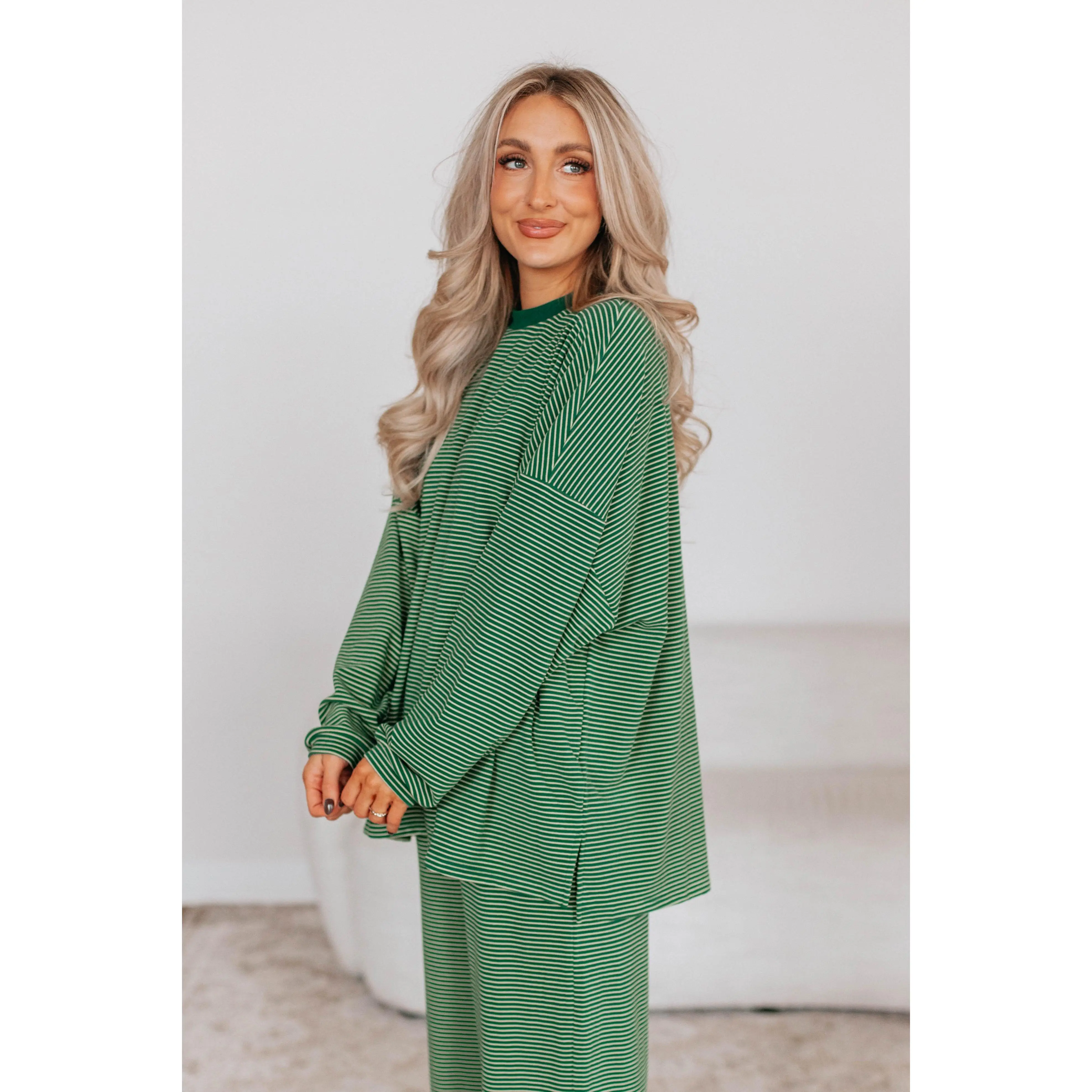 Cayla Striped Top - Hunter Green Mix