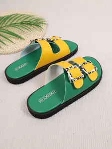 New Multicolor Double Buckle Slip-On Sandals for Women, Thick Sole Outdoor Casual Beach Slippers, Comfortable Summer Footwear