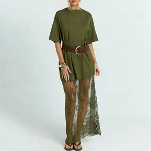 Womens Floral Patchwork Short Sleeve T Shirt Loose Lace Maxi Dress Summer 2026 Casual Lightweight Dress summervibes