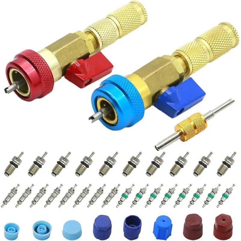 31-Pcs R134A Valve Quick Core Remover Installer Automotive Repair Tool Kit, High-Low Pressure AC Valve Core Removal Tool for R12 Refrigeration Air Conditioner Systems, Automotive Repair Tools