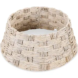 Best Choice Products 24in Basket Woven Hyacinth Christmas Tree Collar, Skirt Accessory w/ Cord Cut-Out