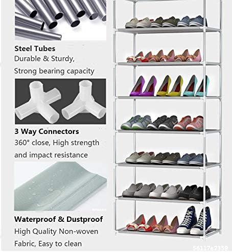 Non-Woven Shoe Rack Multi-Tier Steel Pipe Assembled Shoe Cabinet 12mm Calibre Steel Pipe with Dust Cover Multi-Purpose Organiser Display Shelf for Utility Room Storage Entryway Solution