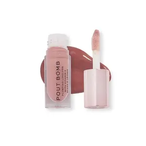 Revolution Beauty, Pout Bomb Plumping Lip Gloss, High Shine, Rich Glossy Pigment, Infused with Vitamin E, Doll Nude, 0.15 Fl. Oz.