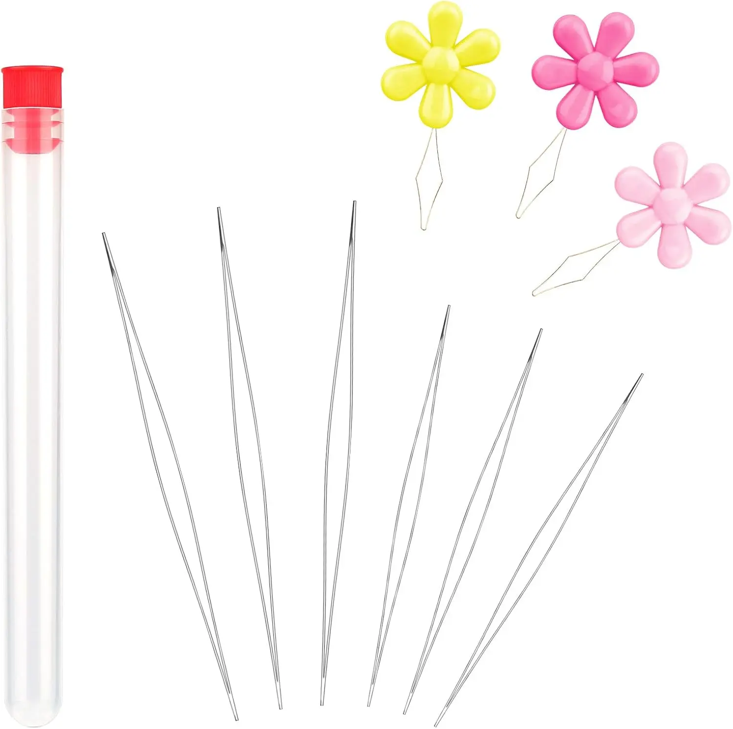 6pcs Stainless Steel Collapsible Big Eye Beading Needles - 2 Sizes (1.77in, 2.28in), Smooth Touch, Storage Bottle Included, Corrosion Resistant Easy-to-Operate Threader for Beading Projects, DIY Crafts, 1.77 Inches