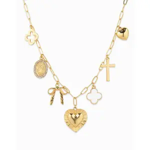 Heart Multi Gold Chunky Charm Necklace