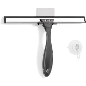Amazerbath Shower Squeegee for Glass Doors, All-Purpose Squeegee with Suction Hook & Adhesive Hook, Squeegee for Shower Glass, Windows, Mirrors, Tiles and Car Windows - 10 Inches, Clear Black AmazerBath