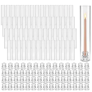 Hurricane Candle Holders Set of 60, Clear Glass Cylinder Sleeves, Φ2.56 x 13.78 in Tall, High Borosilicate Glass for Wind Protection, Ideal Wedding Centerpiece, Table Decor, Party Accessories, Home Decor