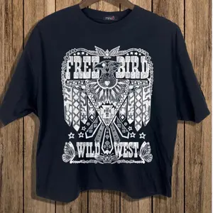 Free Bird Graphic Over Sized Crop Tee- Comfortable