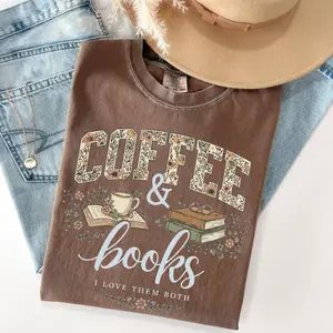 Comfort Colors Coffee and Books T Shirt, Book Lover Tee, Reader Graphic Shirt, Bookworm Gift, Library Lover Tee, Reading Aesthetic Shirt, Literary Gift Tee, Cozy Reader Outfit
