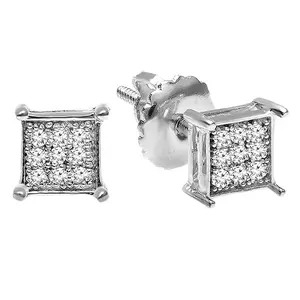 Dazzlingrock Collection 0.10 Carat (ctw) Round Diamond Square Shape Men's & Women's (Unisex) Hip Hop Iced Stud Earrings 1/10 CT, Sterling Silver