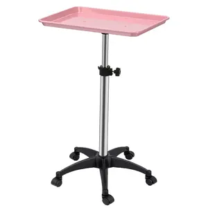 Salon Rolling Tray, Height Adjustable Tattoo Tray Rolling Cart, Storage Utility Trolley for Spa, Beauty Salon Service, Hairdresser Cart with Wheels (Pink)