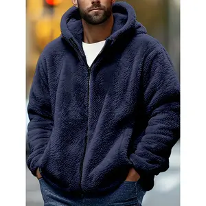 Men's Autumn Winter Hooded Fleece Jacket, Coral Fleece Fabric Texture, Warm and Fashionable, One Click to Own, Suitable for Daily Outings