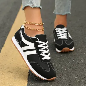 Women's Fashion Sneakers Casual Athletic Shoes - Solid Color Low Top Lace-Up with Plain Toe Fabric Inner PVC Sole For Women Springfresh