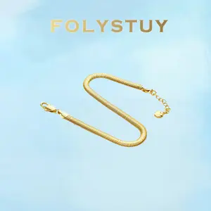 [FOLYSTUY (W171)]Sleek Snake Link Bracelet, 0.16" Width 8.66" Length Minimalist Everyday Wrist Accessory