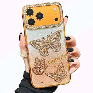 Sparkling Butterfly Diamond Phone case, TPU Soft Shockprooft Case Cover for iPhone 17,16,15,14,13,12,11 Plus Pro Max Protection Protective
