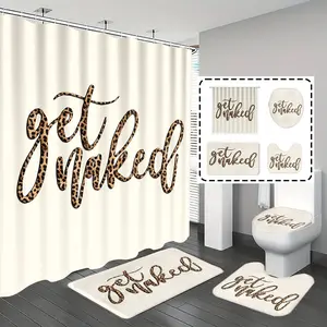 Bathroom Curtains Shower Set, Get Naked Leopard Print Design, Classic Simple Style Bathroom Decor, Includes 12 Hooks, Home Decoration