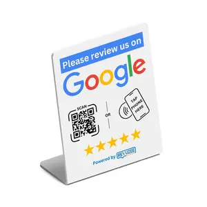 Revuzee Google Tap Pedestal Stand with QR Code - White | Portable Card Display Stand for Office, Restaurants, Salons & Shops - Instant Scan & Review - Maximize Customer Insights for Business