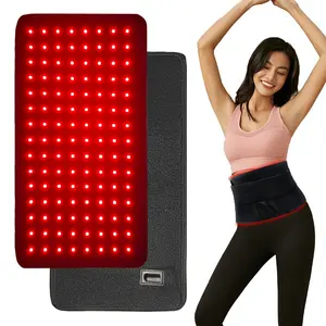 Three-chip red light therapy mat with 120 LEDs (660 nm, 850 nm); infrared phototherapy belt with timer controller for relieving muscle pain in the back, waist, and shoulders; for home use.