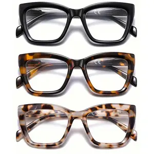 3pcs Reading Glasses Women Men Oprah Style Blue Light Blocking Computer Square Reader Spring Hinge Eyewear in Black Tortoise & Brown Tortoise Woman Durable