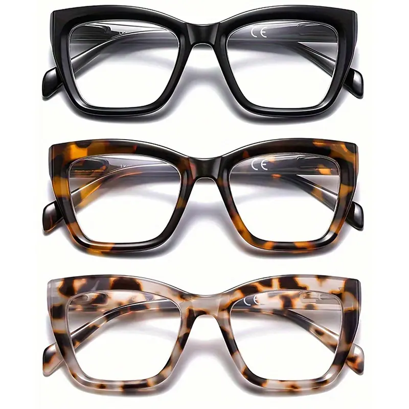 3pcs Reading Glasses Women Men Oprah Style Blue Light Blocking Computer Square Reader Spring Hinge Eyewear in Black Tortoise & Brown Tortoise Woman Durable