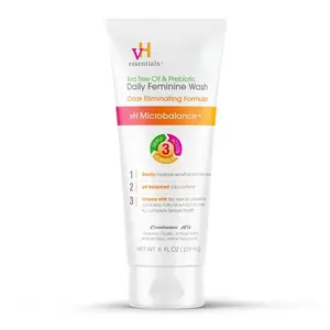 vH Essentials Daily Feminine Wash 10 Fl Oz Odor Eliminating with Tea Tree Oil Prebiotics Cranberry pH Balancing Gentle Cleanser for Sensitive Skin