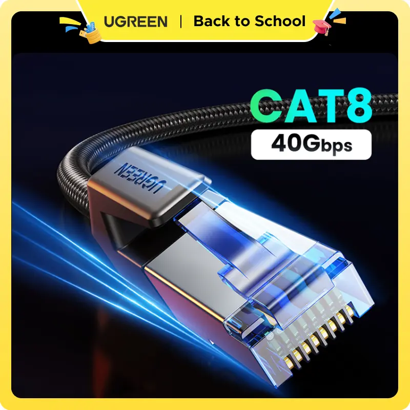 UGREEN Cat 8 Ethernet Cable (6FT), Braided Shielded RJ45 Network Cord with 40Gbps Speed, 2000Mhz Frequency, Cable Durability, Anti-Crosstalk & Anti-Interference for Gaming PC, Modem, Router, Streaming Devices, PC Accessories | Noise,tiktokshopbacktoschool