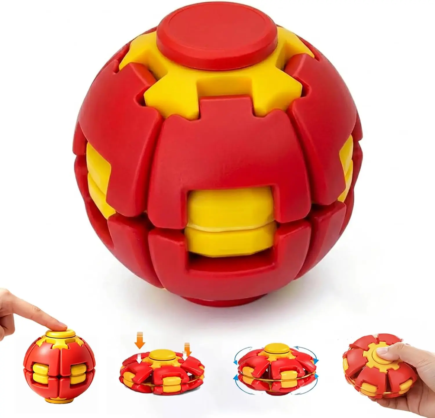 3D Printed Press-to-Spin Gear Sphere Fidget Toy for Ages 8+, Mechanical Ball with Smooth Bearings, Deformable Sensory Desk Gadget for Adults, Office Stress Relief & Focus Aid