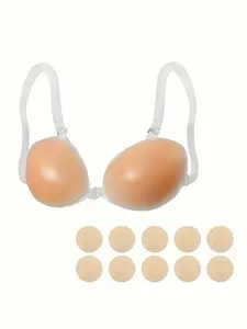 Ladies' Invisible Push-Up Adhesive Bra Pads Detachable Clear Straps Breast Gathering & Shape Enhancement Soft, Skin-Friendly Comfort Ideal for Wedding Dresses, Dates, Parties, Dresses, Strapless Outfits, and Everyday Wear