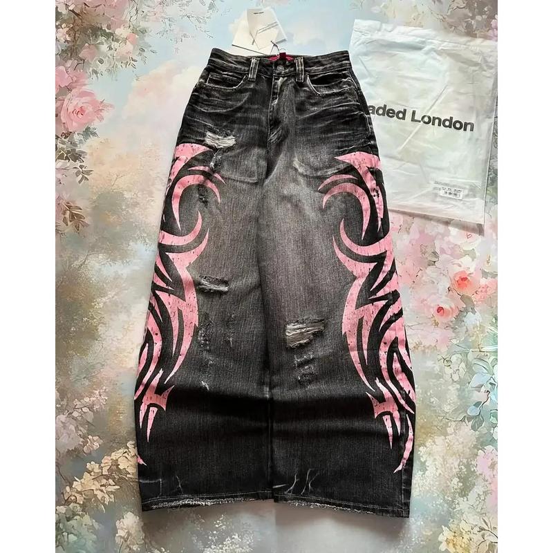 Unisex Y2K Retro Street-Style Wide-Leg Jeans for All-Season, Comfortable And Loose-Fitting, Perfect for Casual Outings Pants,Fashion Denim Flare Pants for Women and Men Harajuku Hip-hop Pants,Streetwear Trouser,Womenswear Bottom