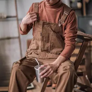 Men's American Vintage Amekaji Style Washed Cargo Overalls - Loose-Fit Menswear Casual Suspender Jumpsuits for Daily Wear, Baggy Overalls, All-In-One Overalls