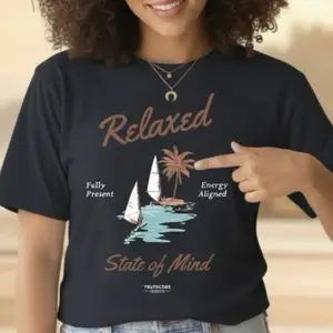 Organic Cotton "RELAXED STATE” Tee, Relaxed State of Mind T-Shirt, Coastal Aesthetic Calm Energy, Beach Vibes Graphic Top, Mindfulness Shirt, Crewneck Unisex Tshirt [GOTS + OCS Certified]