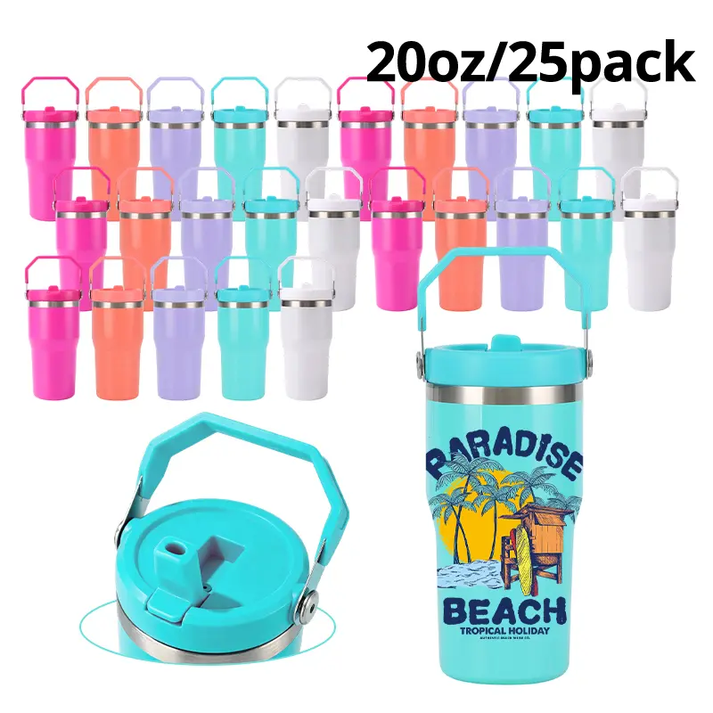 25pcs 20oz Matte Flip Straw Laser-Engraved Stainless Steel Insulated Tumbler - 5 Colors Mixed, Leak-Free, Secure Lid, USA Warehouse Wholesale Kitchenware Travel Straw Mug, Flip Straw Mugs