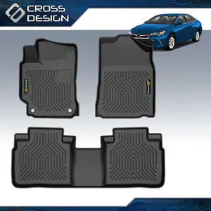 CROSSDESIGN TPE Car Floor Mats Liners Fit For 2015-2017 Toyota Camry,Anti-Slip Waterpoof All Weather Liner 3-pc Black Upgrade version