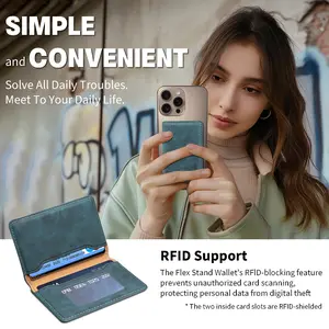 Denior Magnetic Card Holder | MagSafe Compatible | Classic Bifold Leather Wallet with Business Style | RFID Blocking | Ultra-Slim Design | 2 Slots (Holds 2–4 Cards) | Compatible with iPhone 17/16/15/14/13/12 Series | Strong Magnetic Adsorption | Unisex