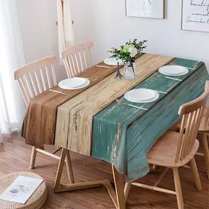 Teal Rustic Tablecloth Waterproof For Square/Round/Rectangle Table Cloth 60x102 In Washable Tablecovers,Farmhouse Retro Turquoise Green Brown Table Cover For Baby Shower Baptism Buffet