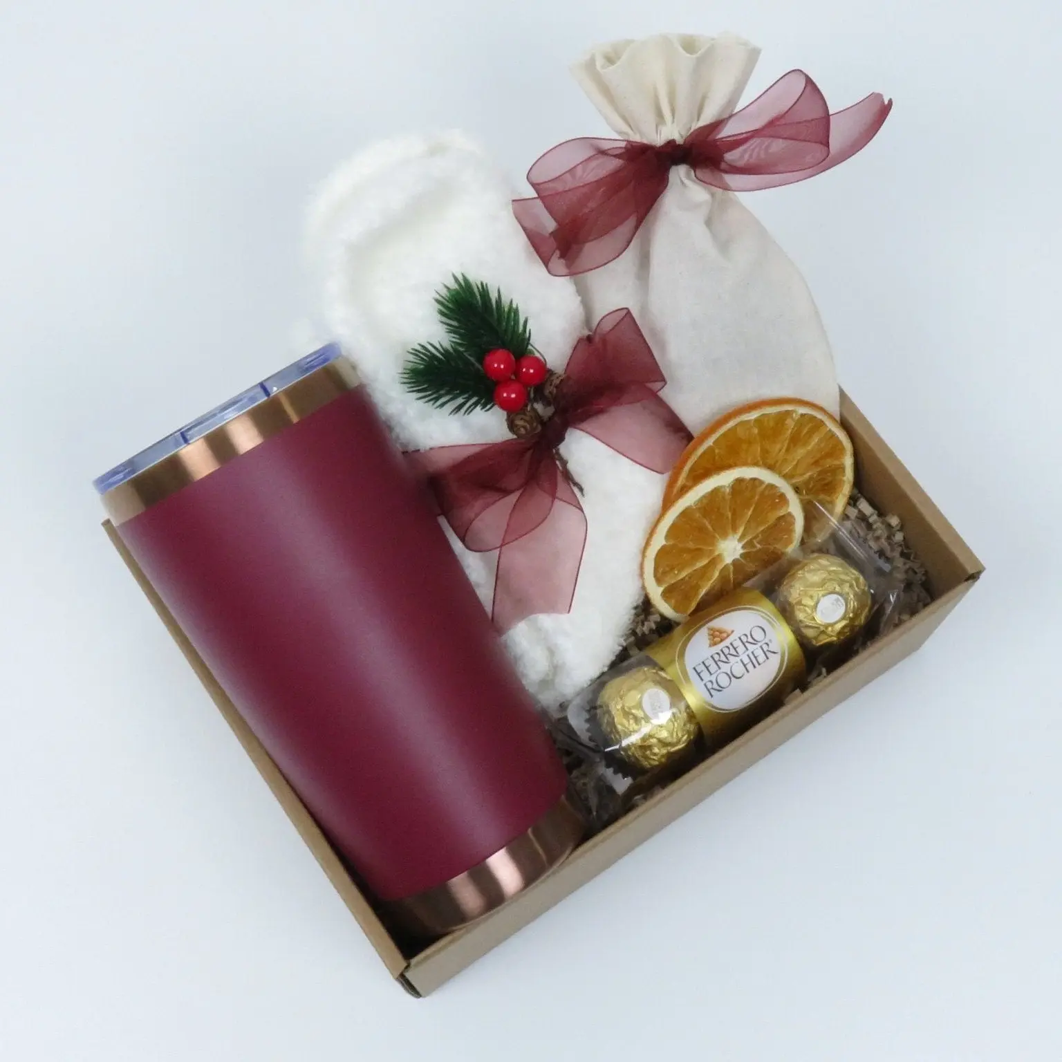 Elegant Gift Set with Tumbler, Spa Socks, and Dried Oranges