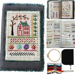 Embroidery Stitching Book Set, DIY Hand Embroidery Practice Sampler, Portable Multi-Scene Embroidery Learning Manual with Complete Tool Kit, with clear stitch demonstrations, Perfect for Beginners and Craft Lovers, Unique Handmade Gift, Embroidery Thread