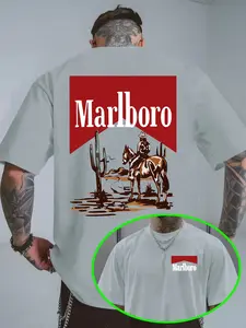Vintage Western Style Marlboro Cowboy Desert Pattern T-Shirt, Unisex Round Neck Short Sleeve, Casual Loose Fit, Random Print