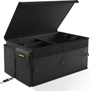 Trunk Organizer-65L Collapsible Trunk Organizer with Lid, Sturdy Storage For SUV,Auto,Truck,Van with Adjustable Straps and Non Slip Bottom (Black)