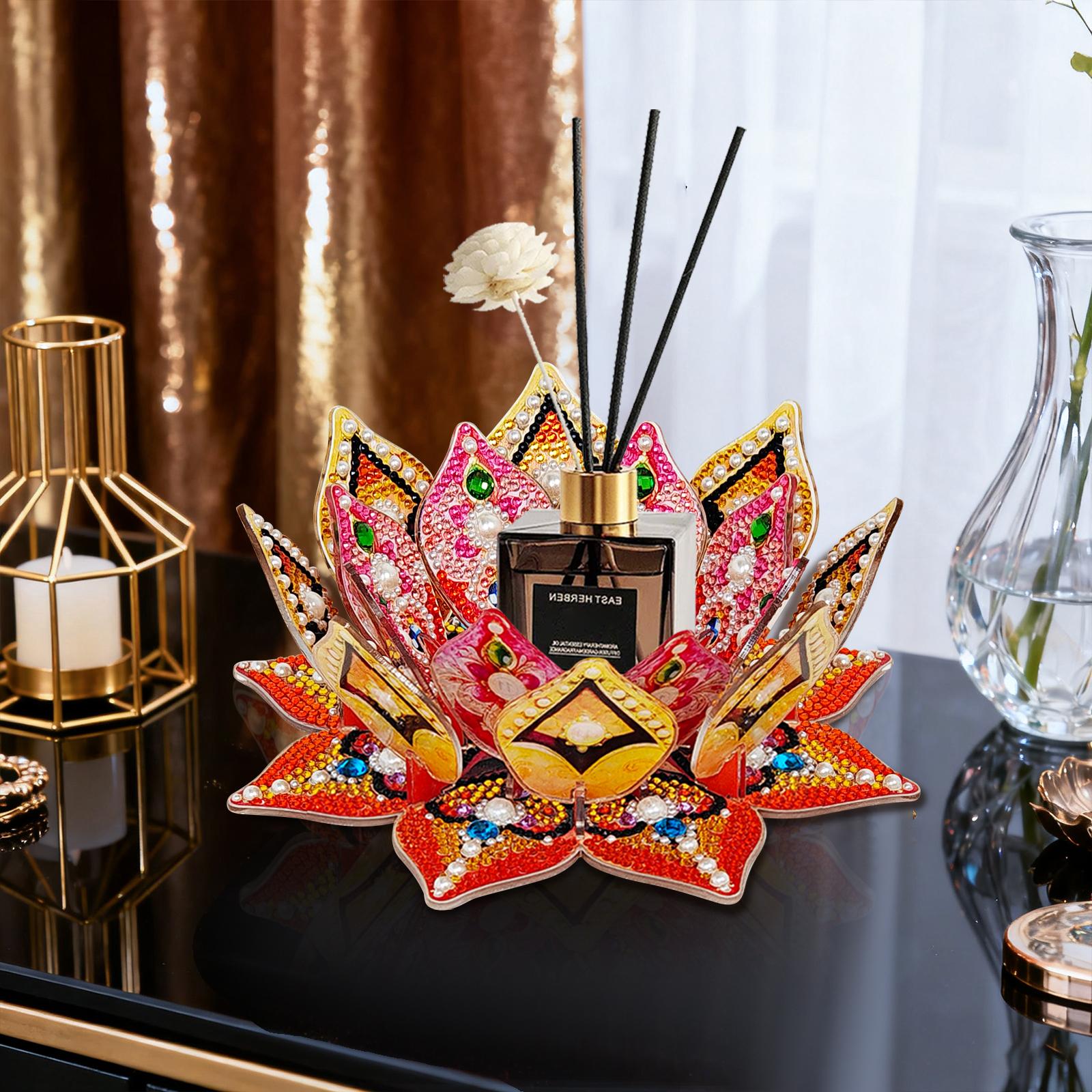 Handmade Diamond Art Painting Lotus Candle Holder Kit ,Candle Tray DIY Kit,Aromatherapy Decor,Romantic Ambience Home Living Room Ornament,Living Room Accent Stress Relief Finds,No Candle Included