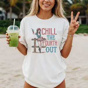 Chill the Fourth Out Shirt Retro 4th of July Tee, Vintage Pin-Up Patriotic Shirt, Funny USA Independence Day T-Shirt, Summer BBQ Graphic Tee