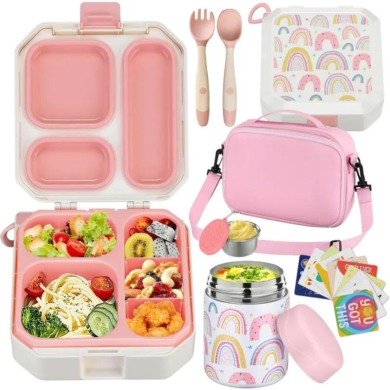 Bento Lunch Box for  with 12oz Soup Thermo Leak-Proof Lunch  Container with 5 Compartment Thermo Hot  Jar and Insulated Lunch Bag for   Girls Boys to School