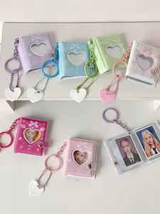 Korean Bow Kpop Photo Album Student ID Card Organizer, Cute Star Chaser Mini Display Book, Travel Bag Hanging Accessory Trading Card Album