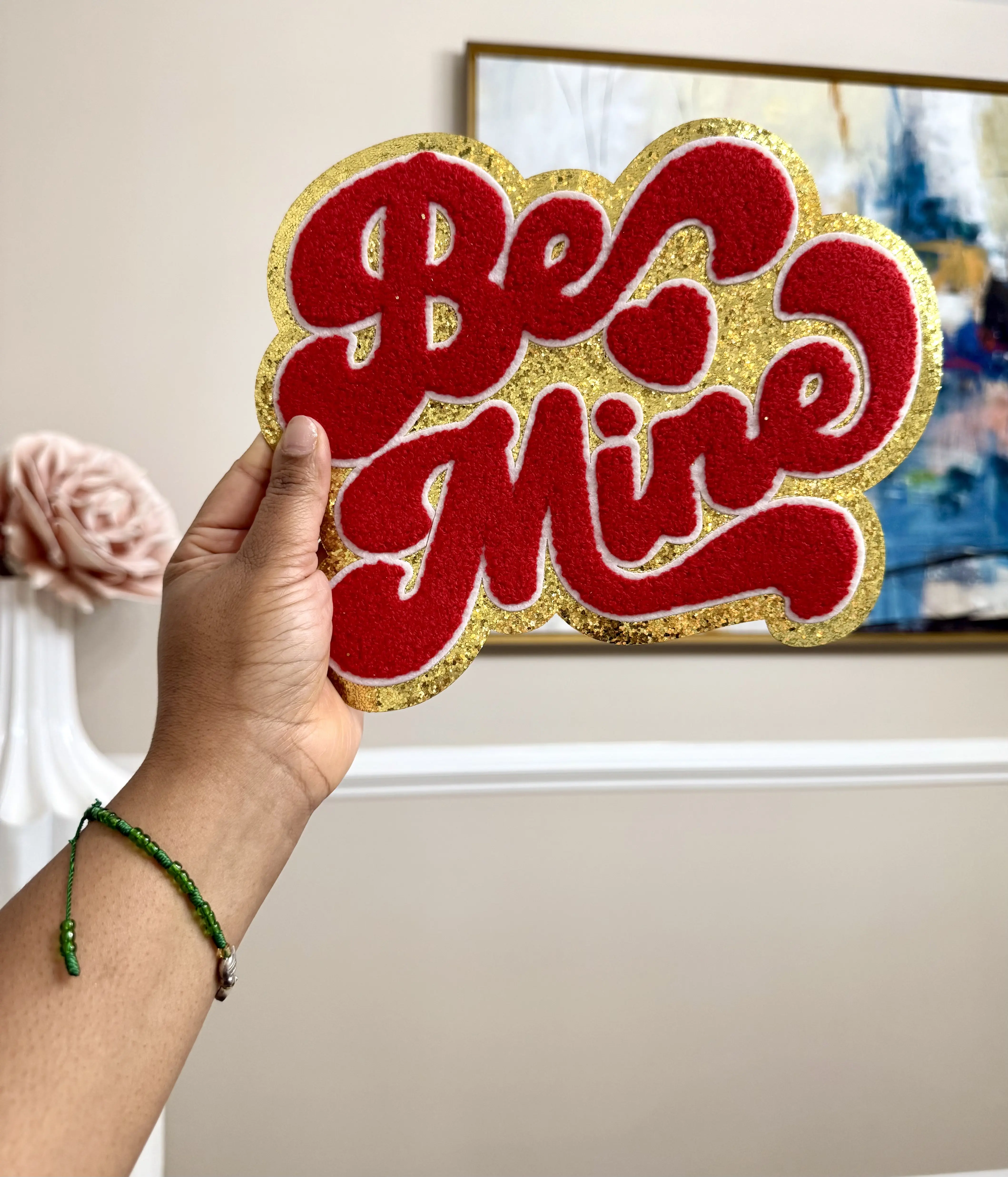 Be Mine Chenille Patch - Iron On Patch for Shirts, Jackets, Hats - 9.5" x 7" - Premium Look with Premium Quality