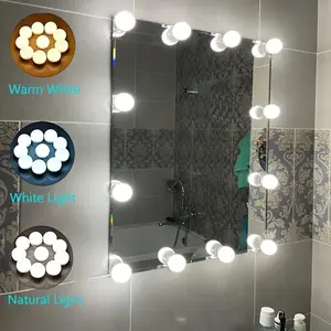Three-color LED makeup mirror bulb, Adjustable 6/10/14 bulbs, brightness and color adjustable, 5V USB power supply, ideal for bedroom, bathroom, and office makeup mirror lighting - Hollywood-style LED vanity mirror light(without mirror)