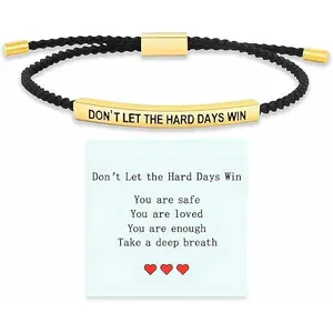 Veliora Gift B Dont Let The Hard Days Win Bracelet Don't Let The Hard Days Win Remember Who The F You Are Bracelet Inspirational Bracelets Gifts for Women Adjustable Braided Tube Motivational Birthday Jewelry