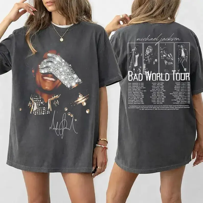 [Sale Off 50%] Comfort Colors Bad World Tour 2-Sided Graphic T-Shirt, Michael Jackson Shirt Vintage 90s Tshirt, King of Pop Concert Outfit, Retro 80s Pop Legend Tour Tee, Fan Gift