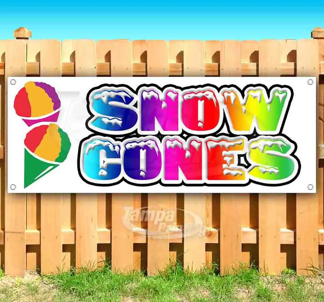 Snow Cones Vinyl Banner – Heavy-Duty 13 oz Indoor/Outdoor Business Sign – Multiple Sizes